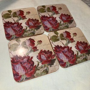 Ravison Red Biege floral Coasters One Size